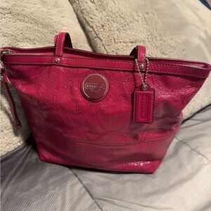 Coach Hot Pink Patent Leather Tote with Signature Motif